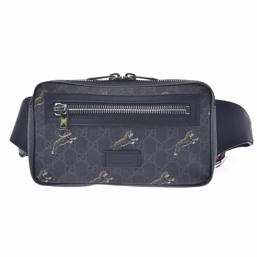 GUCCI Soft GG Supreme Belt Bag Tiger Black Gray Canvas Leather Body Belt Bum